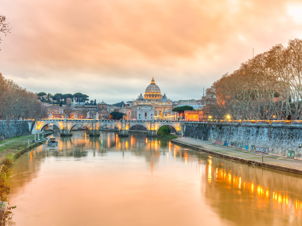 Sunset view of St Peter Cathedral, Rome, Italy